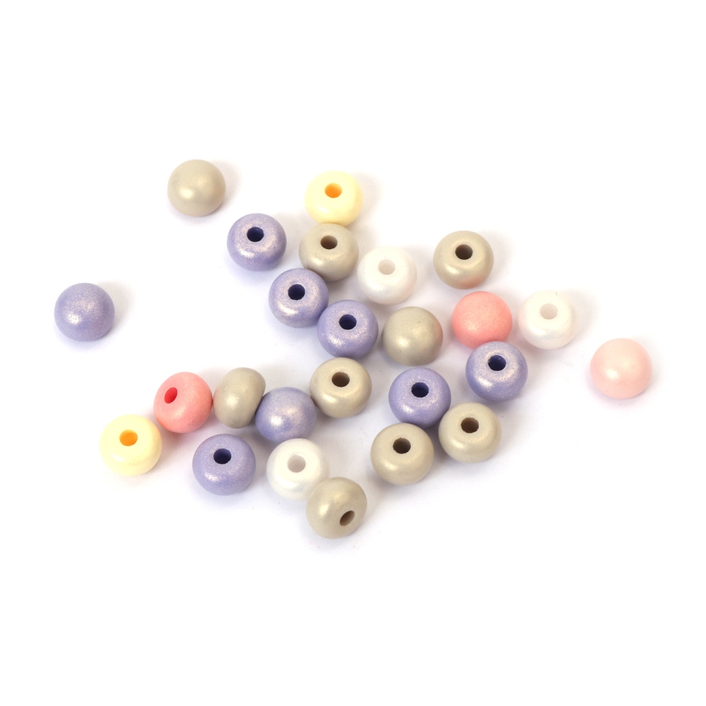 Mărgele dense cu efect de perlă pentru încrustare, 10x7 mm, gaură de 2,5 mm, culori pastelate mixte - 20 grame ~50 bucăți