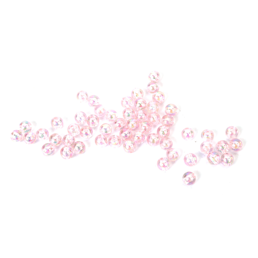 Mărgele de cristal în formă de sferă, gaură de 6 mm, culoare roz deschis, curcubeu - 20 grame ~190 bucăți
