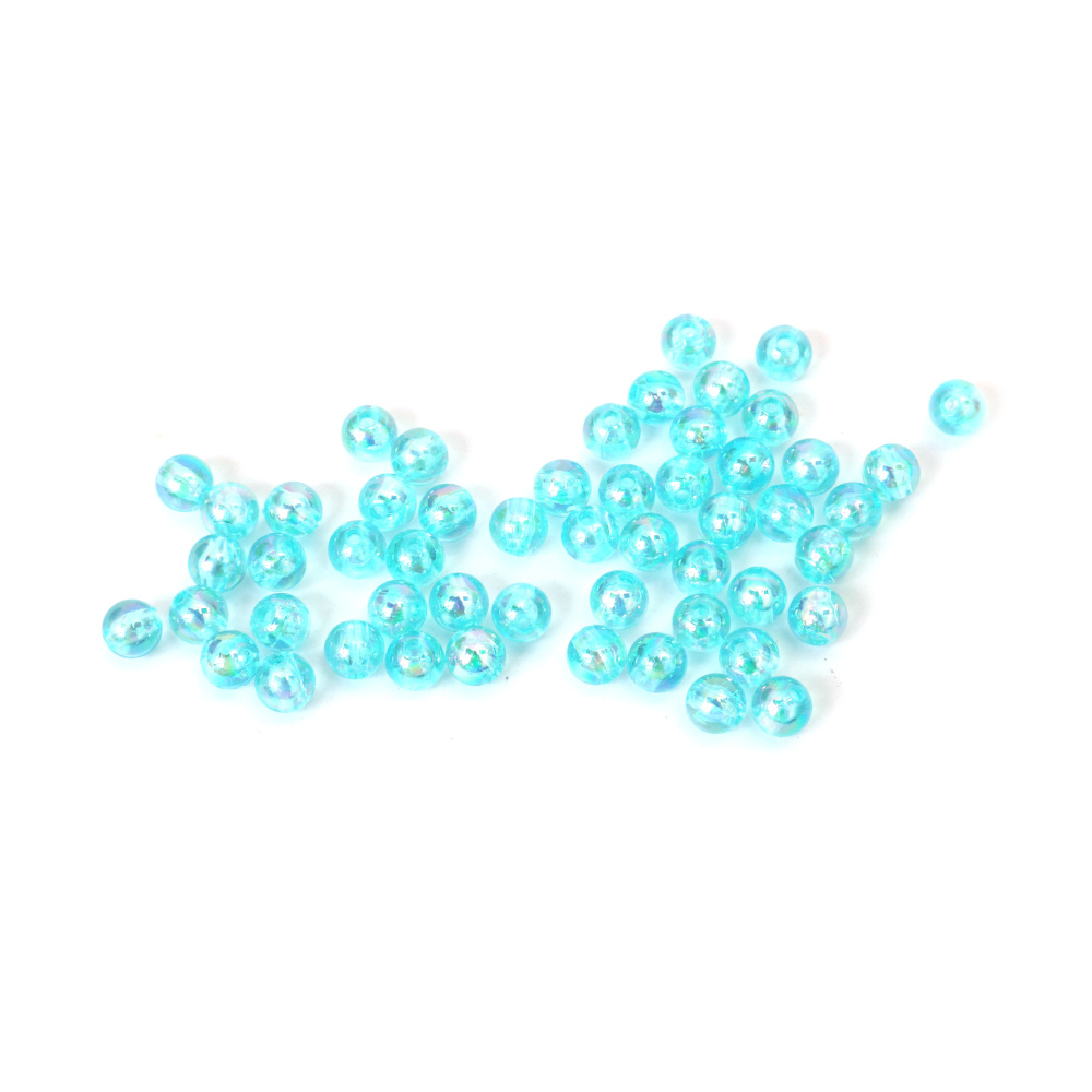Mărgele de cristal în formă de sferă, gaură de 6 mm, culoare albastru deschis, curcubeu - 20 grame ~190 bucăți