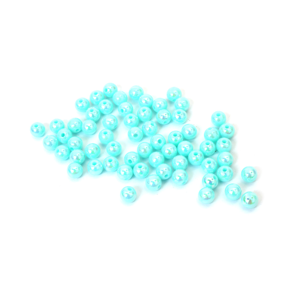 Mărgele dense în formă de bilă, gaură de 6 mm, culoare albastru deschis curcubeu - 20 grame ~190 bucăți