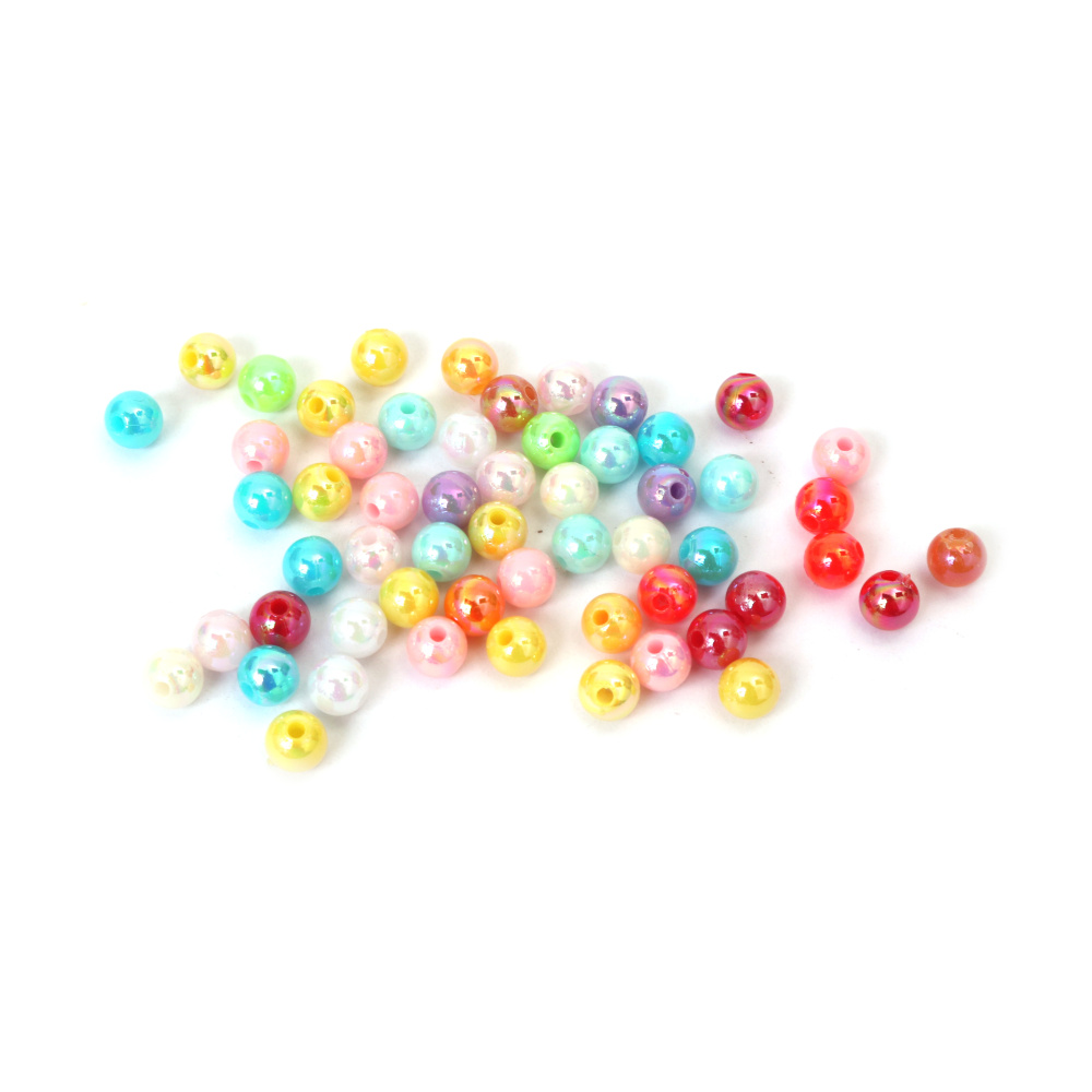 Mărgele dense în formă de bilă, gaură de 6 mm, culori curcubeu mixte - 20 grame ~190 bucăți