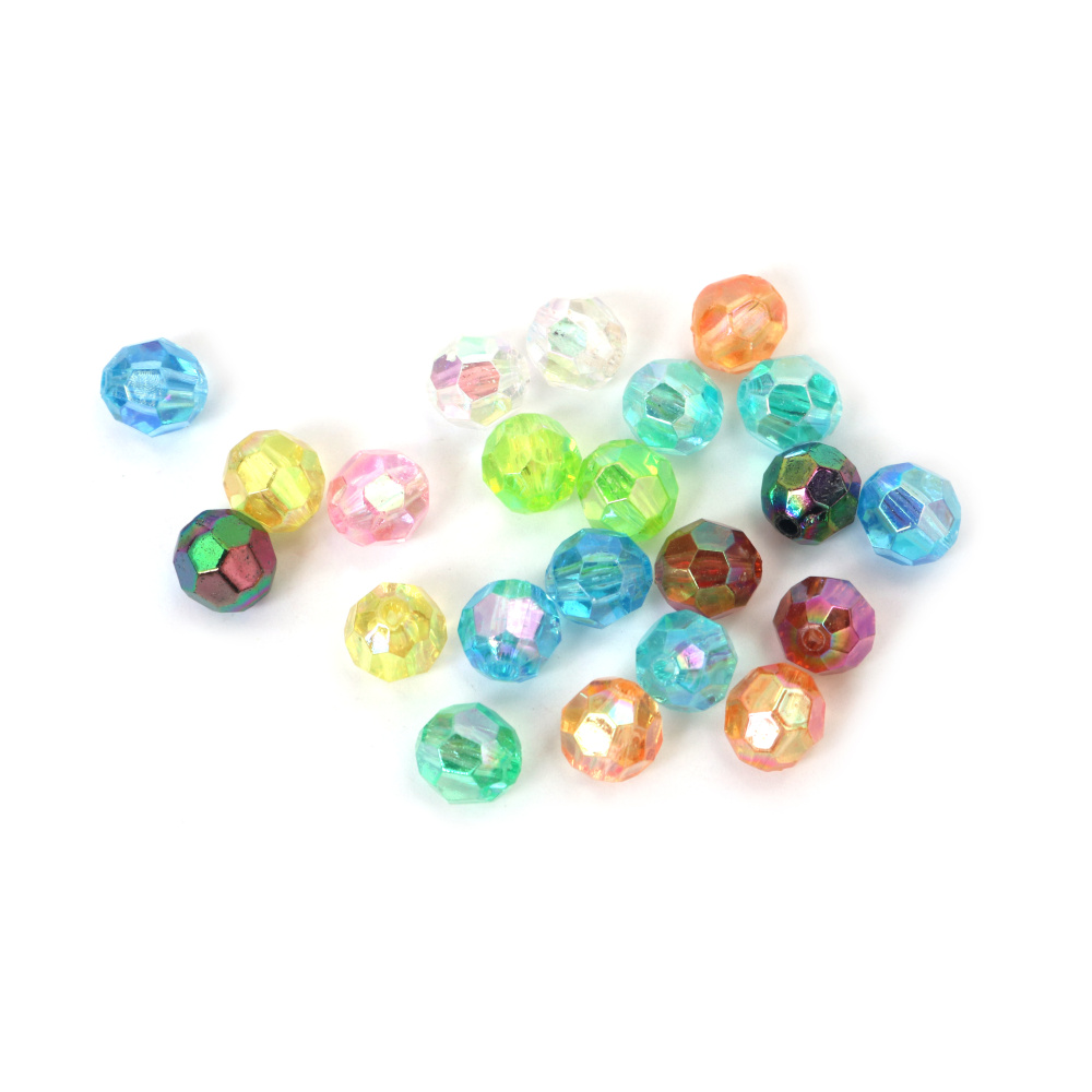 Mărgele de cristal în formă de sferă, gaură de 10 mm, 2 mm, culori curcubeu mixte poliedrice - 20 grame ~44 bucăți