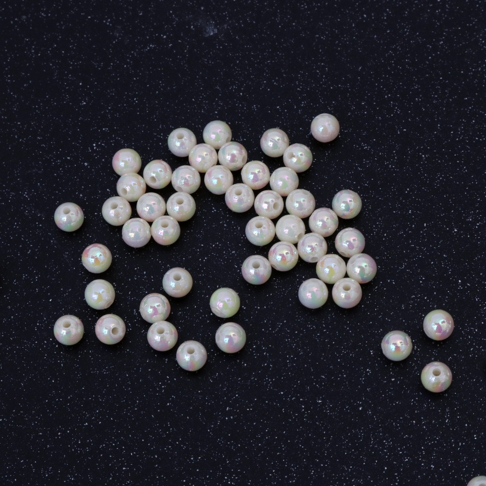 Mărgele dense în formă de bilă, gaură de 6 mm, culoare crem curcubeu, 1 mm - 20 grame ~ 190 bucăți