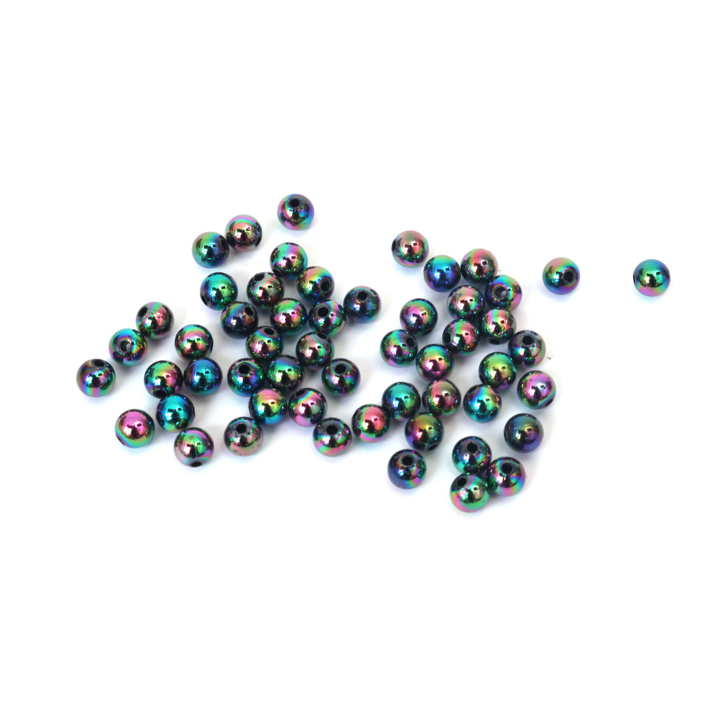 Mărgele de hematit artificial, în formă de bilă, gaură de 6 mm, curcubeu de 1 mm - 20 grame ~190 bucăți