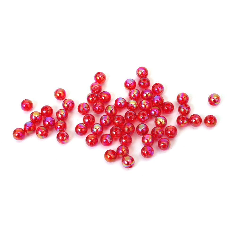 Mărgele de cristal în formă de sferă, gaură de 6 mm, culoare roșu curcubeu - 20 grame ~190 bucăți