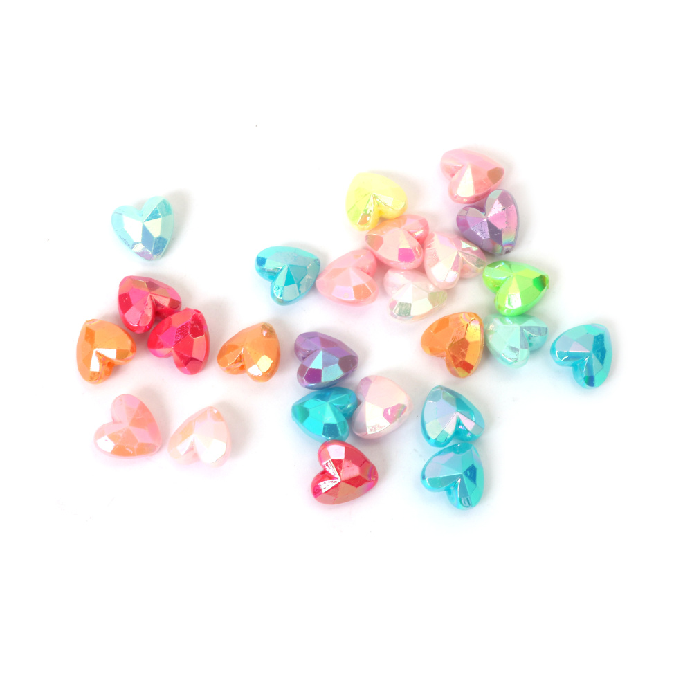 Mărgele dense în formă de inimă, poliedrice, 12x8 mm, gaură 1,5 mm, culori mixte - 20 grame ~40 bucăți