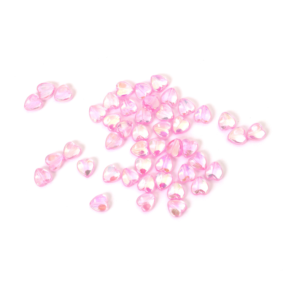 Mărgele de cristal în formă de inimă 9x4 mm gaură 1.5 mm culoare roz curcubeu -20 grame ~110 bucăți