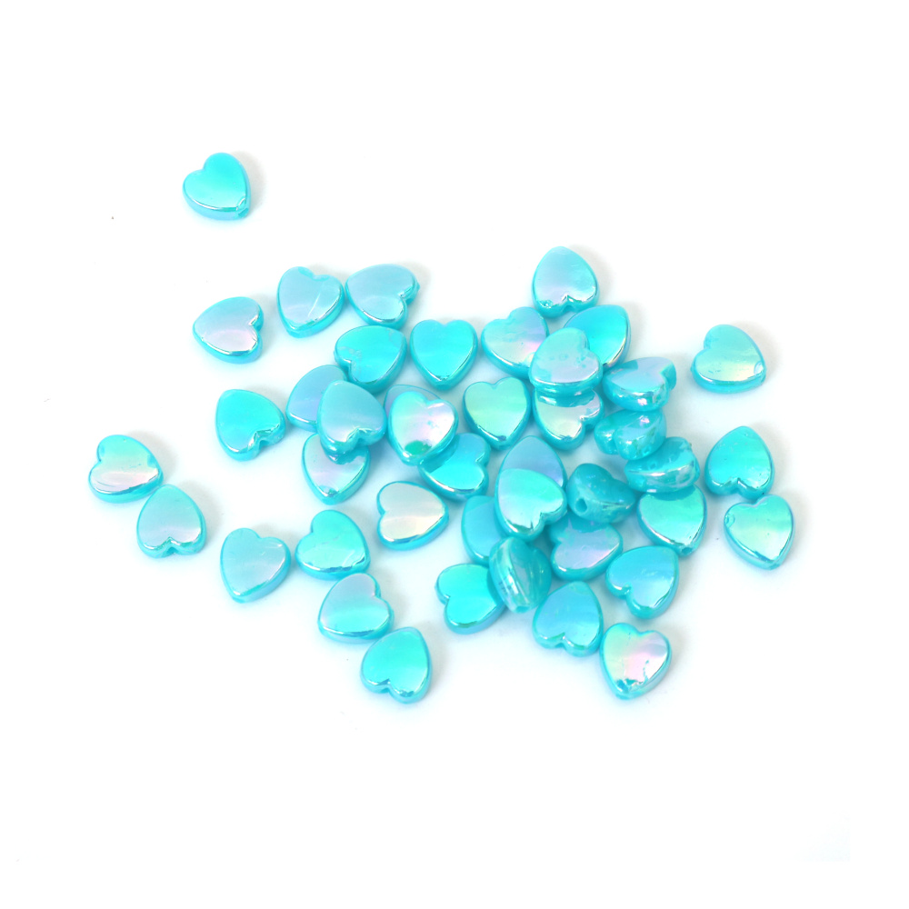 Mărgele în formă de inimă 9x4 mm gaură 1.5 mm culoare albastru deschis curcubeu -20 grame ~110 bucăți