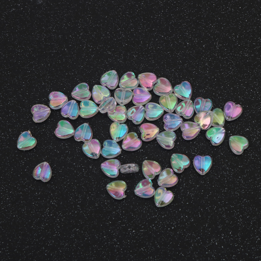 Mărgele cristaline în formă de inimă 9x4 mm gaură 1.5 mm culoare alb curcubeu -20 grame ~110 bucăți