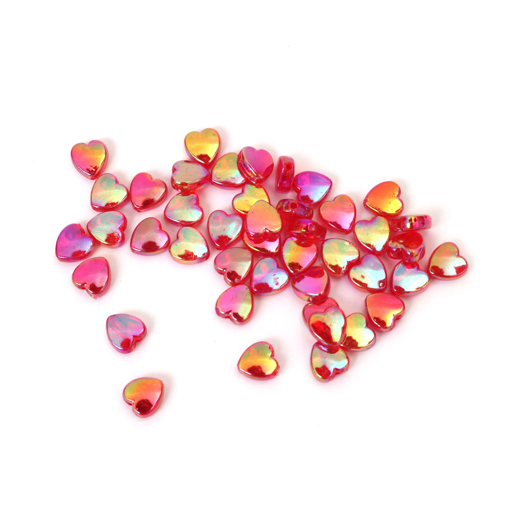Mărgele de cristal în formă de inimă 9x4 mm gaură 1.5 mm culoare roșu curcubeu -20 grame ~110 bucăți