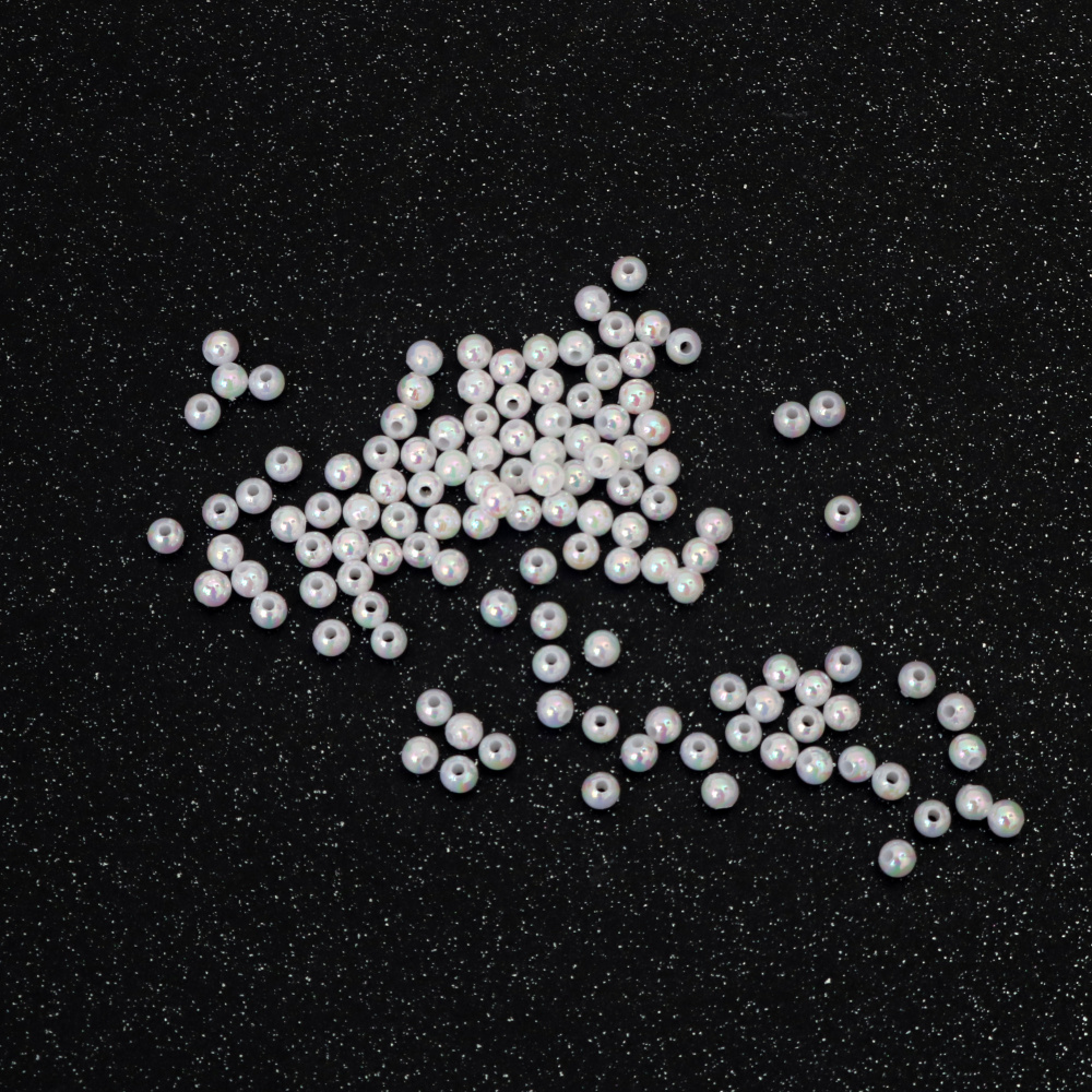 Плътни мъниста с форма на топче 4 мм дупка 1 мм цвят бял дъга -20 грама ~700 броя 