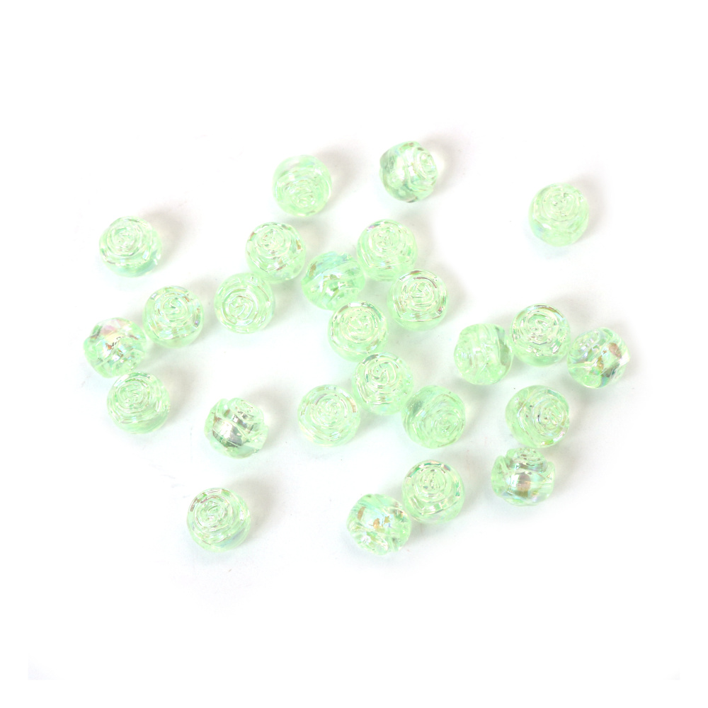 Mărgele de cristal în formă de sferă cu trandafir în relief, gaură de 8 mm, culoarea curcubeului mentă de 1 mm - 20 grame ~80 bucăți