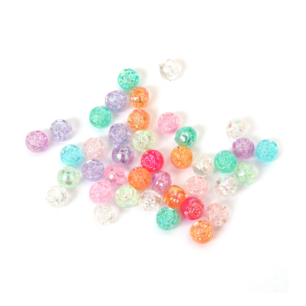 Mărgele de cristal în formă de sferă cu trandafir în relief, gaură de 8 mm, culori curcubeu mixte de 1 mm - 20 grame ~80 bucăți