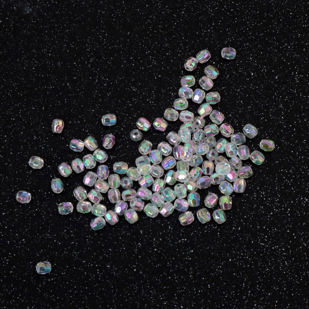 Mărgele de cristal formă cilindrică 4 mm gaură 1 mm culoare poliedrică alb CURCUBEU -20 grame ~660 bucăți