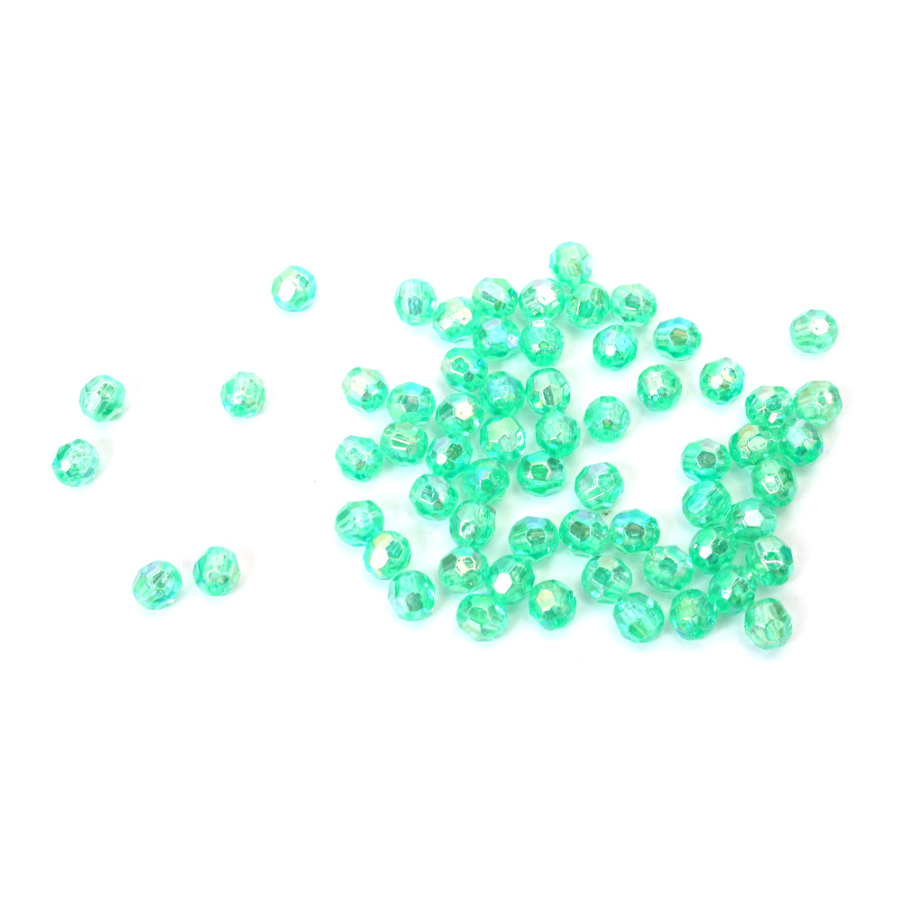 Mărgele de cristal formă de sferă 6 mm gaură 1 mm culoare poliedrică verde curcubeu -20 grame ~196 bucăți