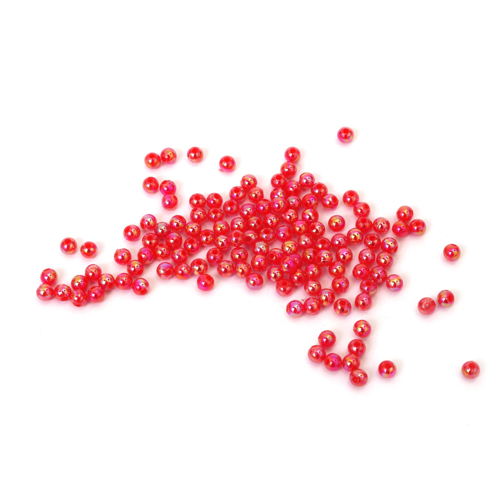 Mărgele dense în formă de bilă, gaură de 4 mm, culoare roșu curcubeu - 20 grame ~700 bucăți