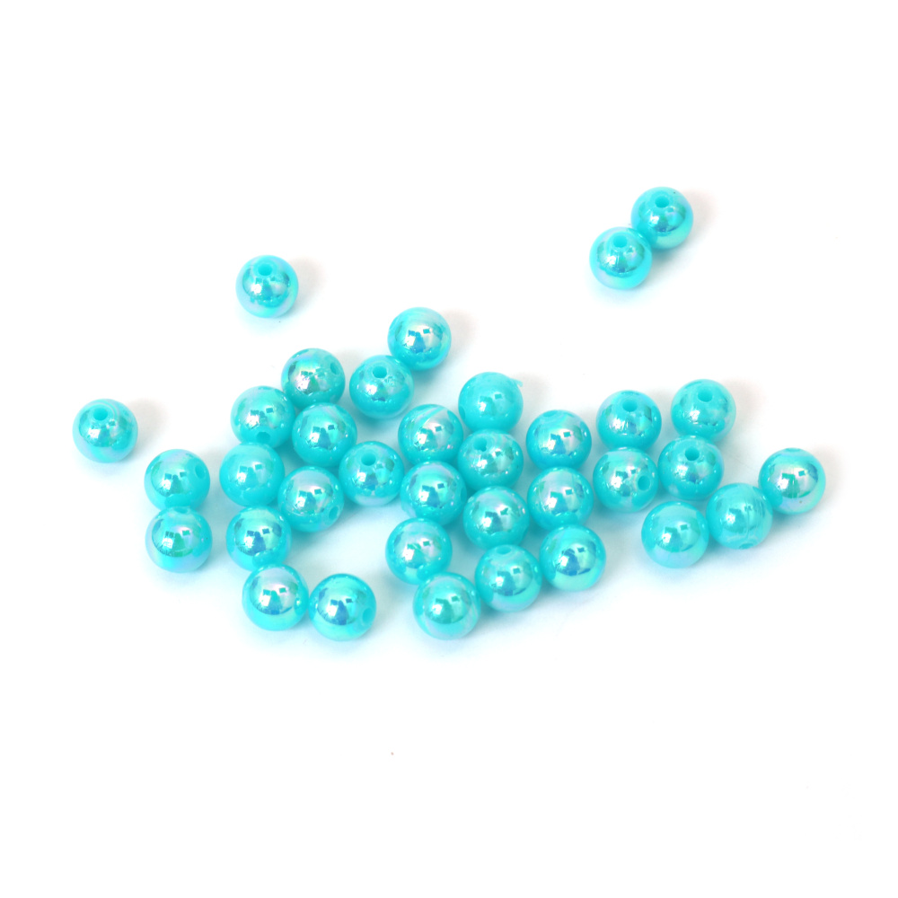 Mărgele dense în formă de bilă, gaură de 8 mm, culoare albastru curcubeu - 20 grame ~78 bucăți