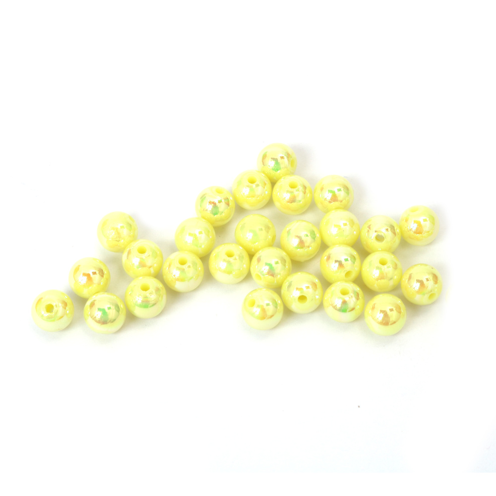 Mărgele dense în formă de bilă, gaură de 8 mm, culoare galben curcubeu - 20 grame ~78 bucăți