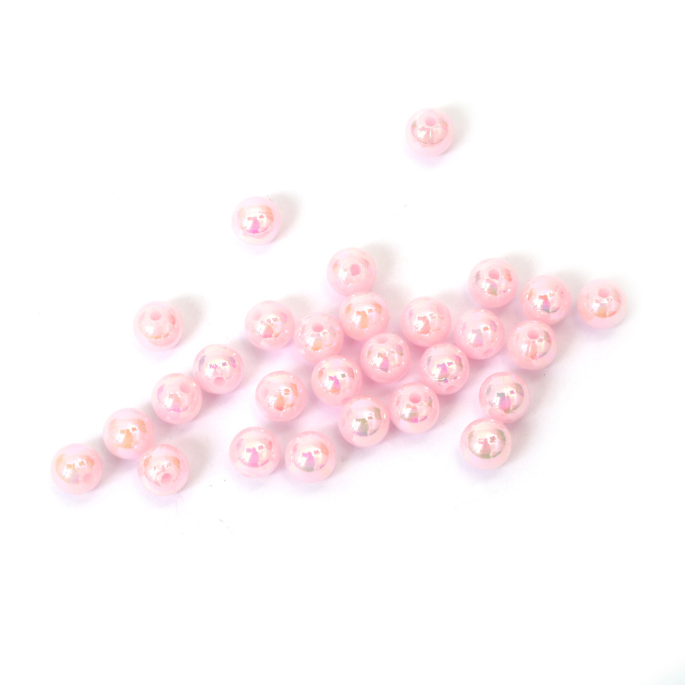 Mărgele dense în formă de bilă, gaură de 8 mm, culoare roz deschis, curcubeu - 20 grame ~78 bucăți