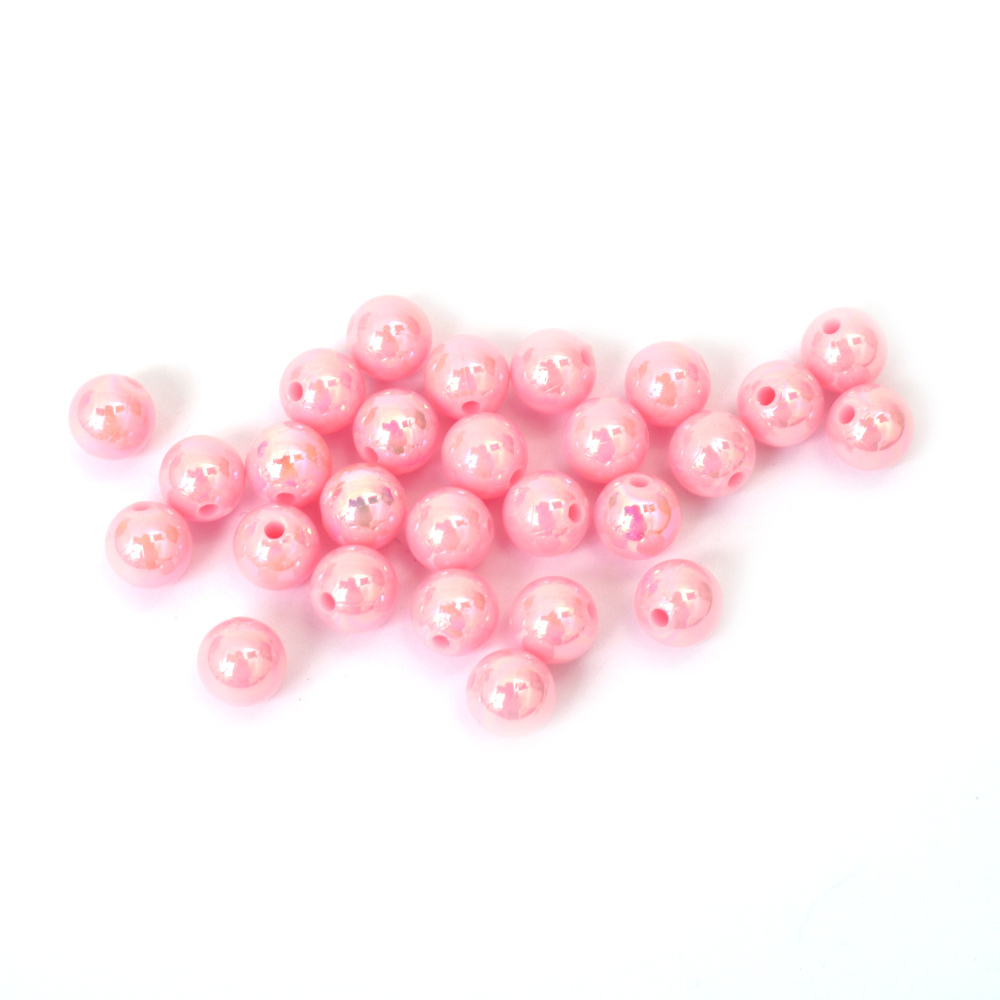 Mărgele dense în formă de bilă, gaură de 8 mm, culoare roz curcubeu - 20 grame ~78 bucăți
