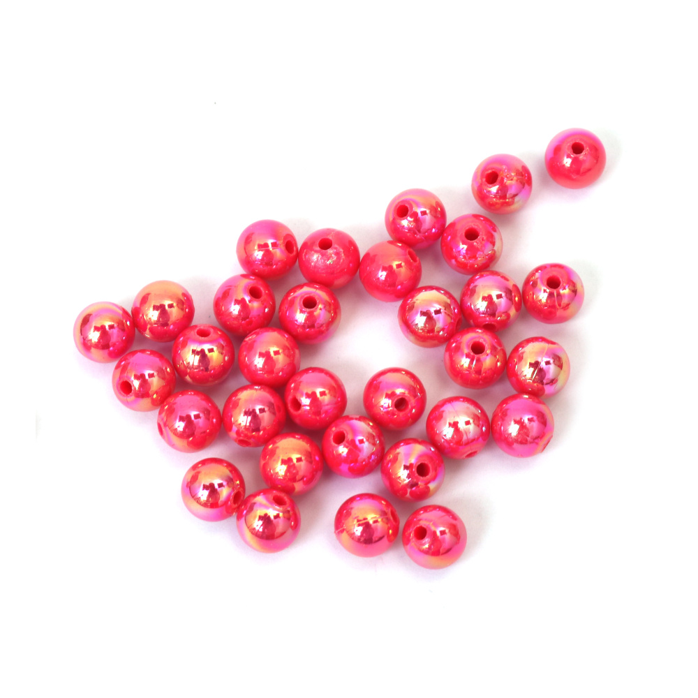 Mărgele dense în formă de bilă, gaură de 8 mm, culoare roz închis, curcubeu - 20 grame ~78 bucăți