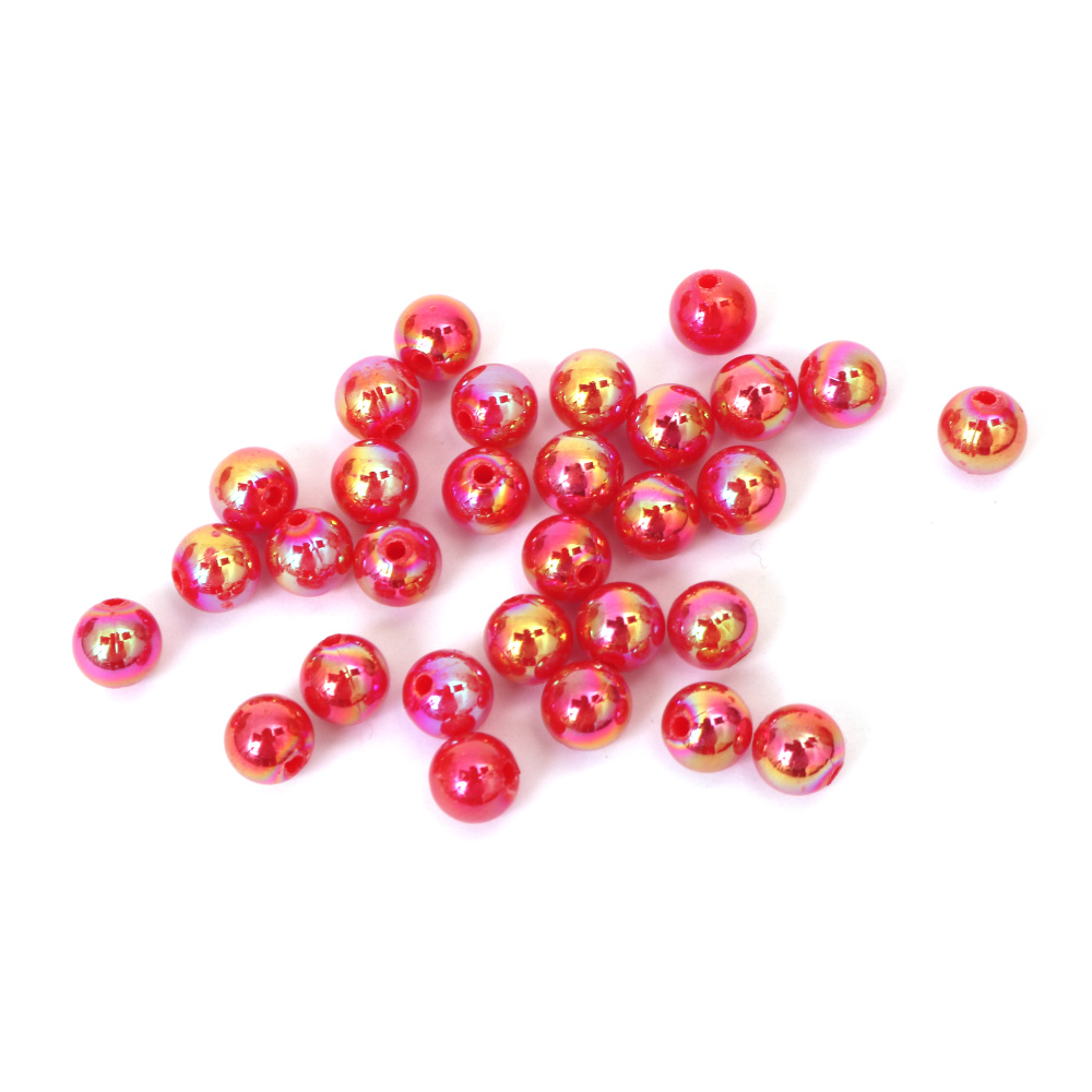 Mărgele dense în formă de bilă, gaură de 8 mm, culoare roșu curcubeu - 20 grame ~78 bucăți