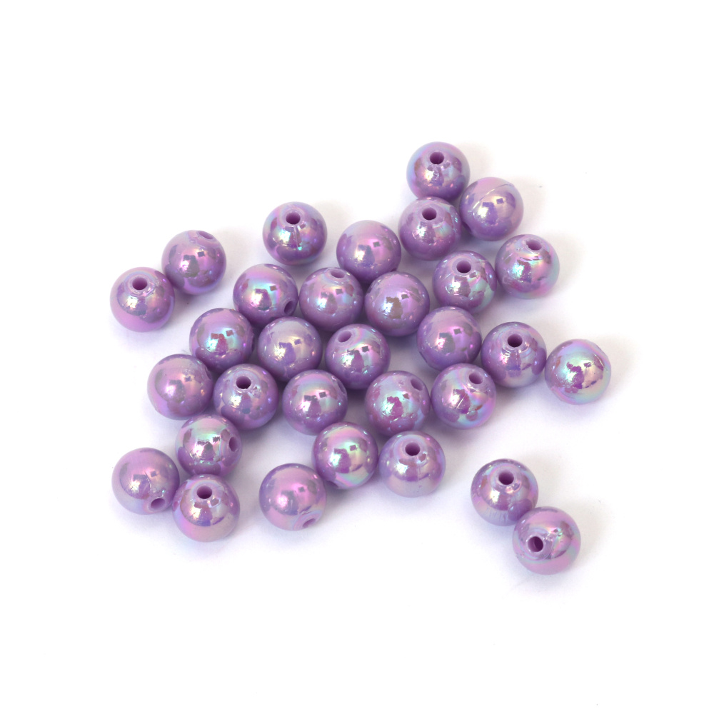 Mărgele dense în formă de bilă, gaură de 8 mm, culoare violet curcubeu - 20 grame ~78 bucăți