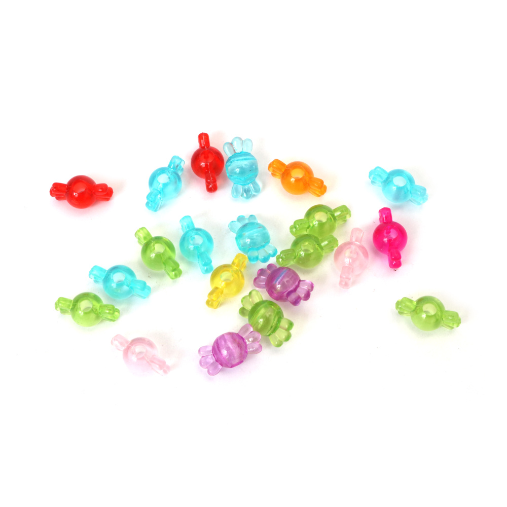 Mărgele de plastic pentru bomboane 16x8x8,5 mm, gaură 3 mm, culori mixte - 20 grame ±54 bucăți