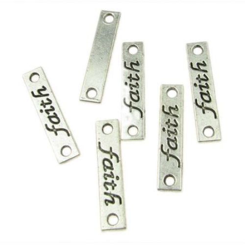 Connecting element tile with inscription 25x6x1 mm hole 2 mm color old silver -10 pieces