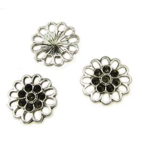 Connector Bead Tibetan Style / Flower Charm, 16x16x2.5 mm, Hole: 2 mm, Old Silver -5 pieces