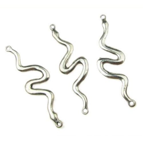 Metal Link Element / Snake, 50x15x2 mm, Hole: 2 mm, Silver -5 pieces