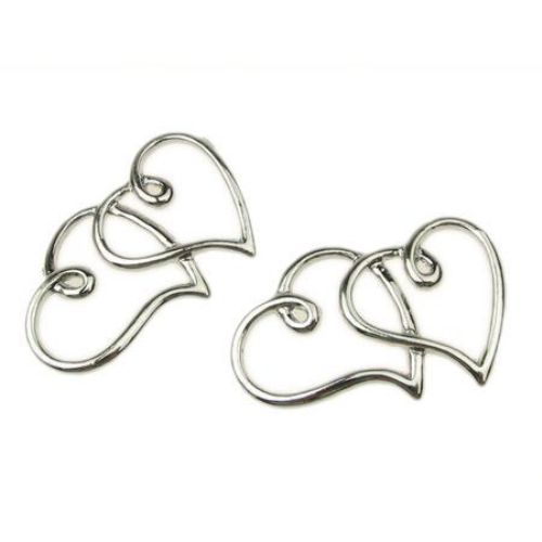 Connecting element hearts 34x22x2 mm color silver -2 pieces