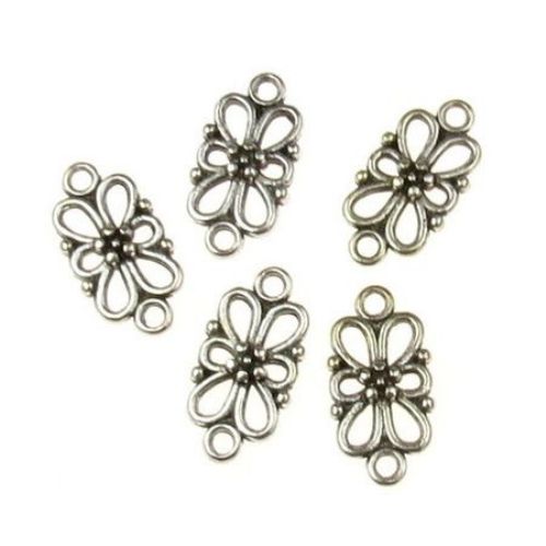 Connecting element metal flower 16x8x3.5 mm hole 1.5 mm color old silver -20 pieces