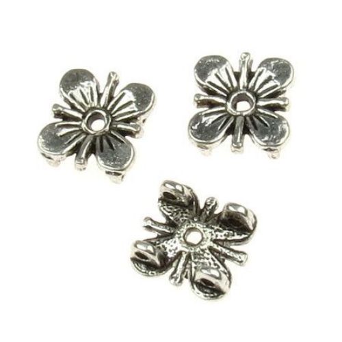 Metal Flower Charm / Link Bead, 12x13x5 mm, Hole: 1.5 mm, Old Silver -10 pieces