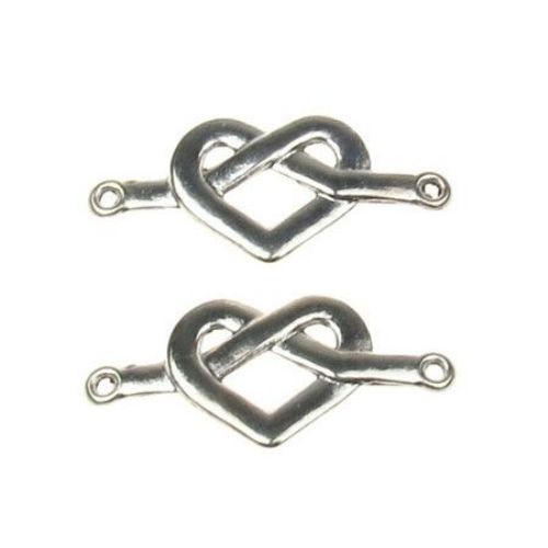 Connecting element metal heart 17x37x1.5 mm hole 1.5 mm color silver -2 pieces