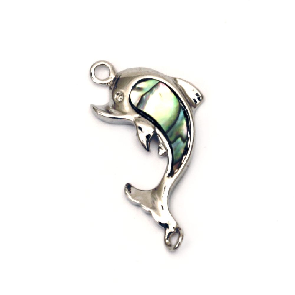 Metal connecting element, dolphin with a mother-of-pearl plate 36.5x30x2.5 mm hole 1.5 mm