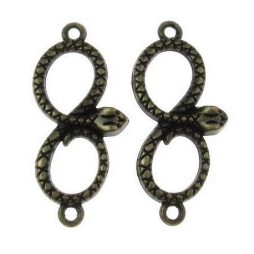 Metal Connecting element snake infinity 37x18x3 mm hole 2 mm color antique bronze -4 pieces -9.87 grams
