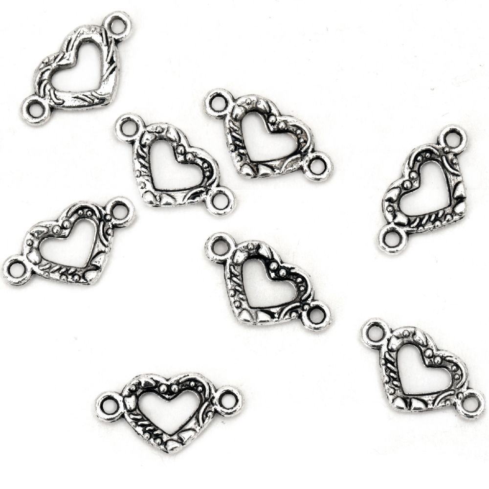 Connecting element metal heart 16x8.5x2 mm hole 1 mm color old silver -20 pieces