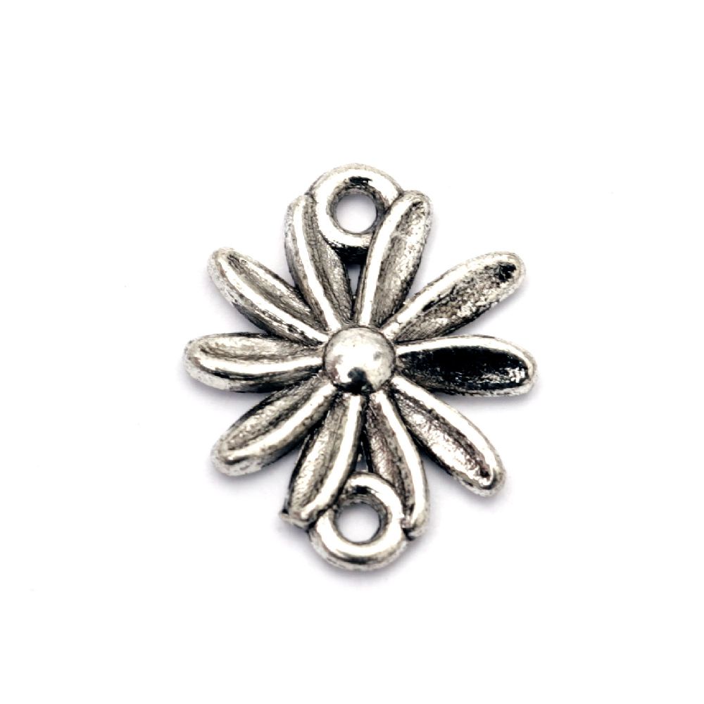 Tibetan Connecting element metal flower 13x16 mm hole 1 mm color old silver -20 pieces