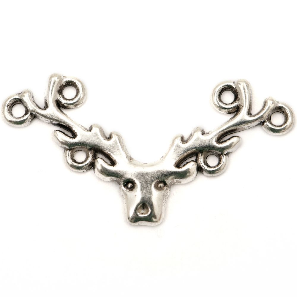 Connecting metal element, cut out like deer's head 35.5x17.5x1 mm hole 1.5 mm color old silver - 5 pieces