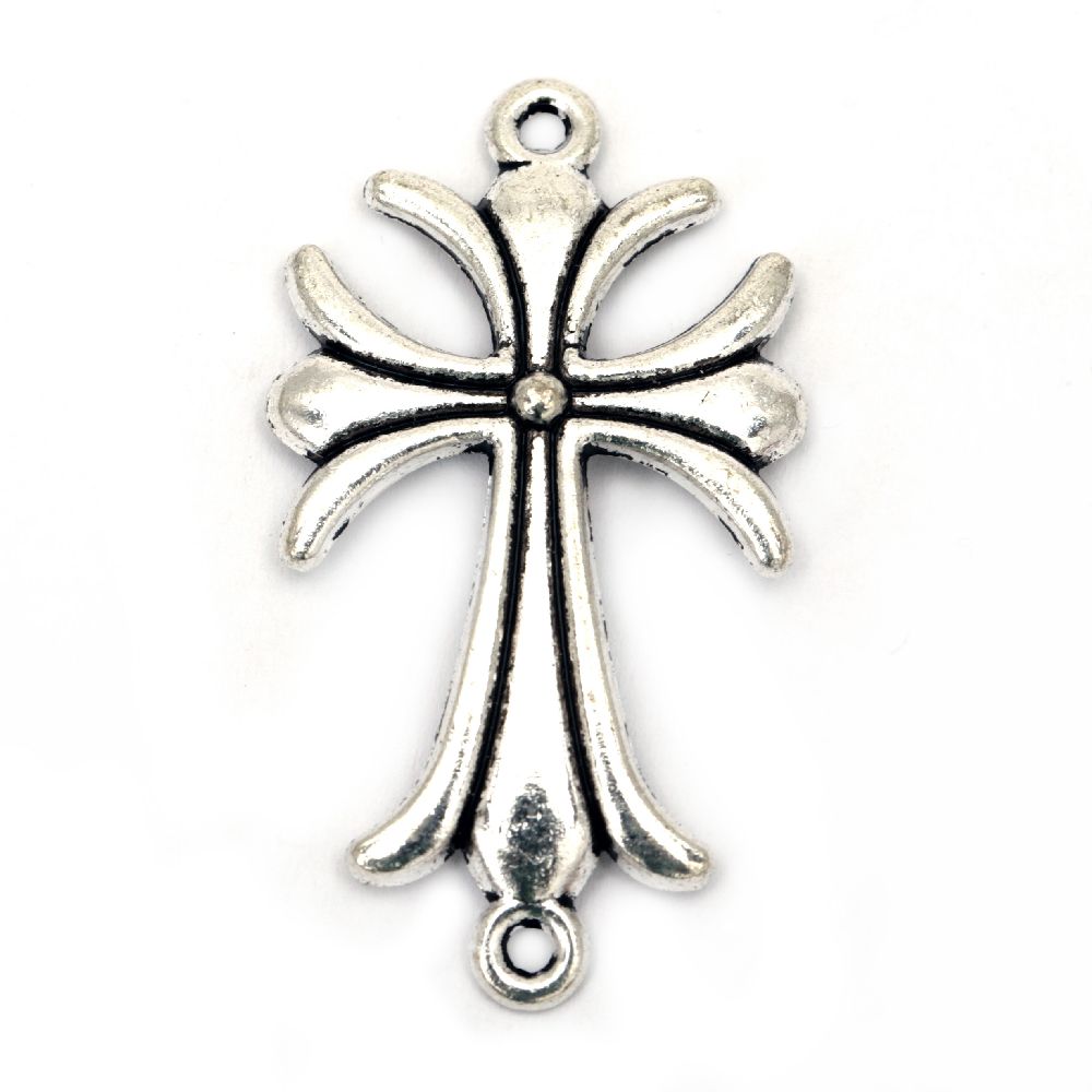 Metal Connecting Element Tibetan Style / Cross, 40x22.5x3 mm, Hole: 2 mm, Old Silver -4 pieces