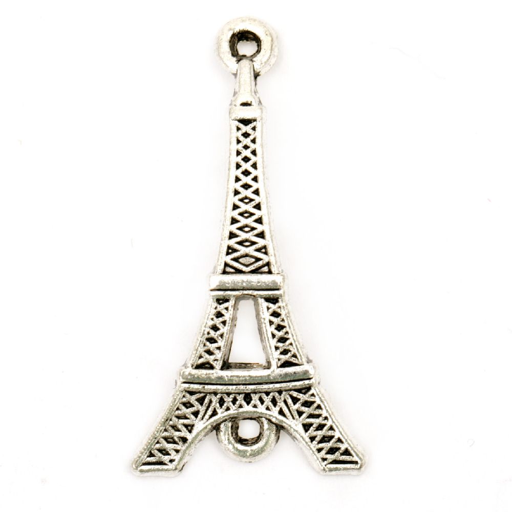 Metal Connector Charm / The Eiffel Tower, 36.5x19x4 mm, Hole: 2 mm, Old Silver -4 pieces
