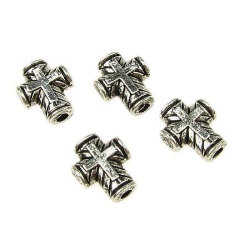 Margele metalica crucea 10x9x4 mm gaură 1,5 mm culoare argintiu vechi -10 bucăți