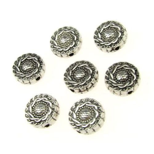 Margele metalica floare  10x4,5 mm gaură 1,5 mm culoare argintiu vechi -10 bucăți