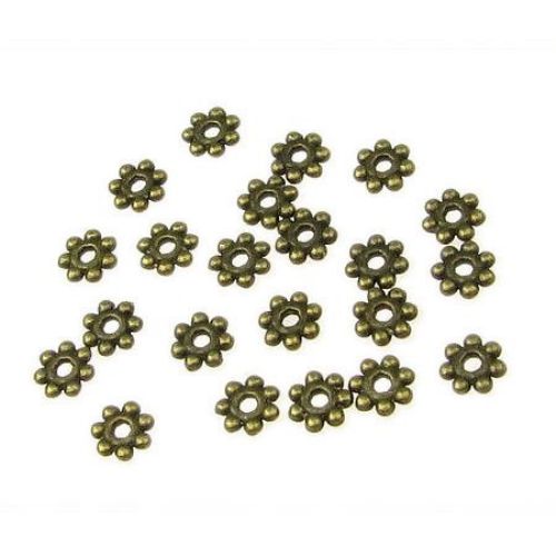 Margele metalica floare  4.5x1 mm gaură 1 mm culoare bronz antic -50 bucăți