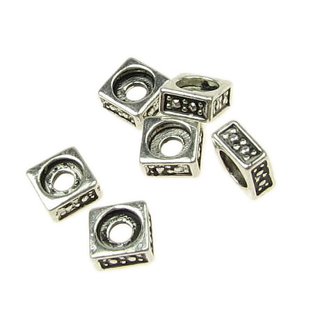 Metal Bead square 5x5 mm hole 1.4 mm color old silver -20 pieces