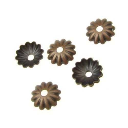 Metal Flower Bead Cap, 6x1.5 mm, Hole: 1 mm, Antique Copper -50 pieces
