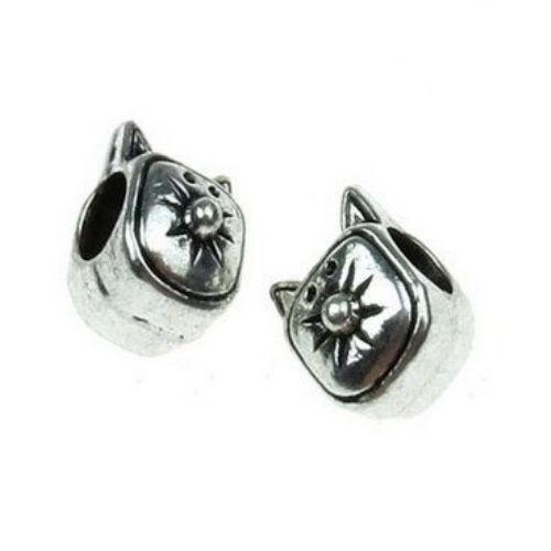Metal Bead kitten 10.5x8x11.5 mm hole 4.5 mm color old silver -5 pieces