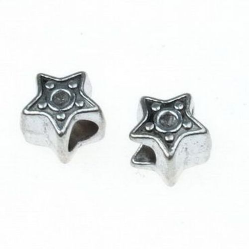 Metal Bead star 11.5x8.5 mm hole 5 mm color old silver -5 pieces