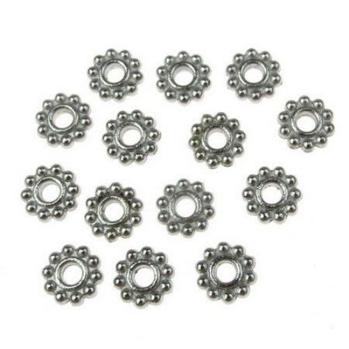 Metal bead  flower 6x2 mm hole 2 mm -30 pieces -7.20 grams